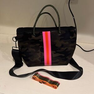 EUC (Like New) Haute Shore Camouflage Tote Bag with Pink Orange Stripe Crossbody